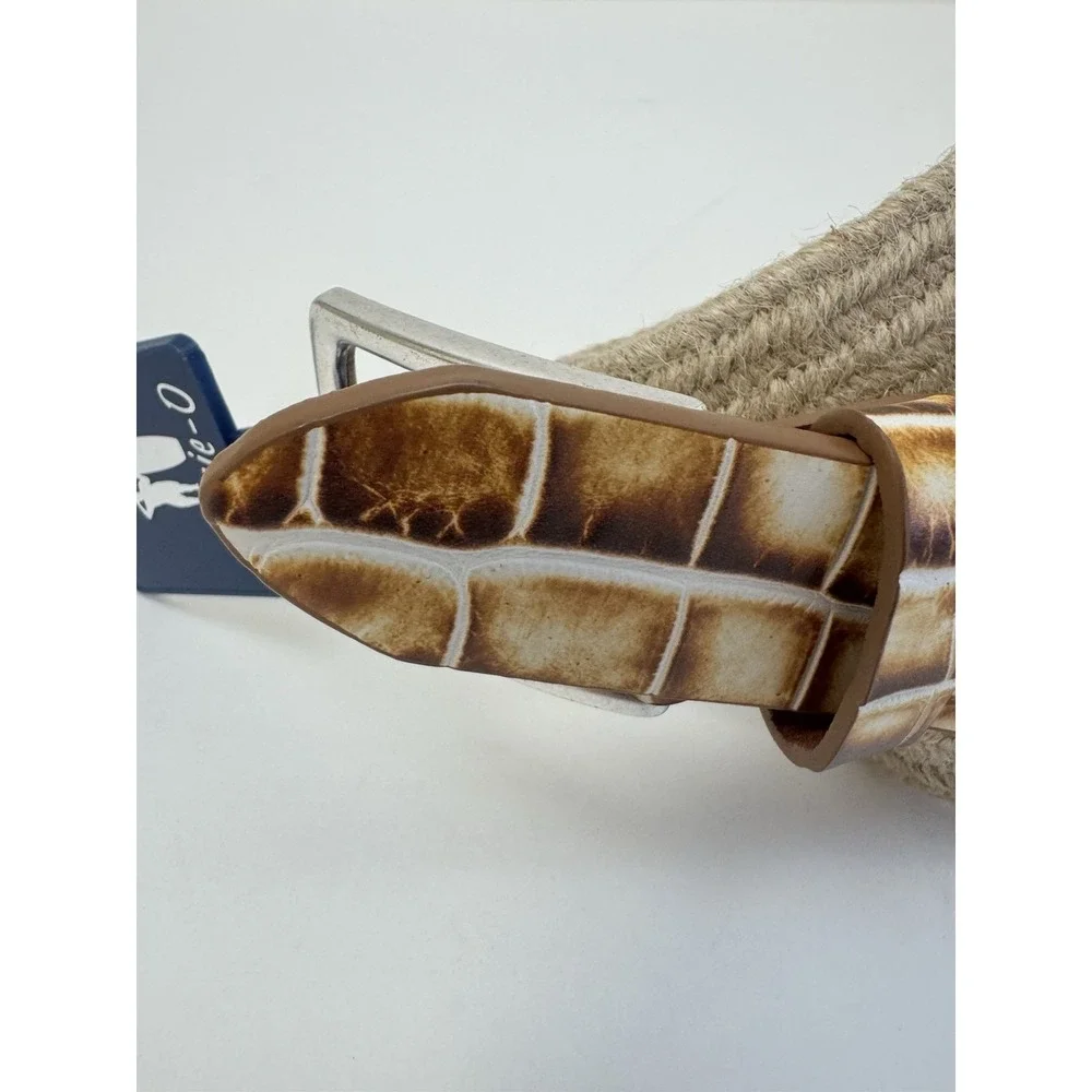 NWT Johnnie-O Croc Tip Leather Stretch Canvas Belt Tan CROCCO TIP Size 36 $128